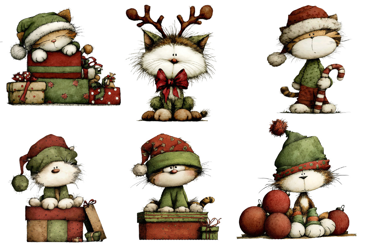 Christmas cat clipart, an Illustration by Designworld (Photo 3 of 5)