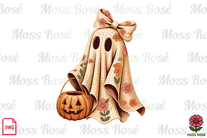 Floral Ghost with Pumpkin, a Graphic by Moss Rose
