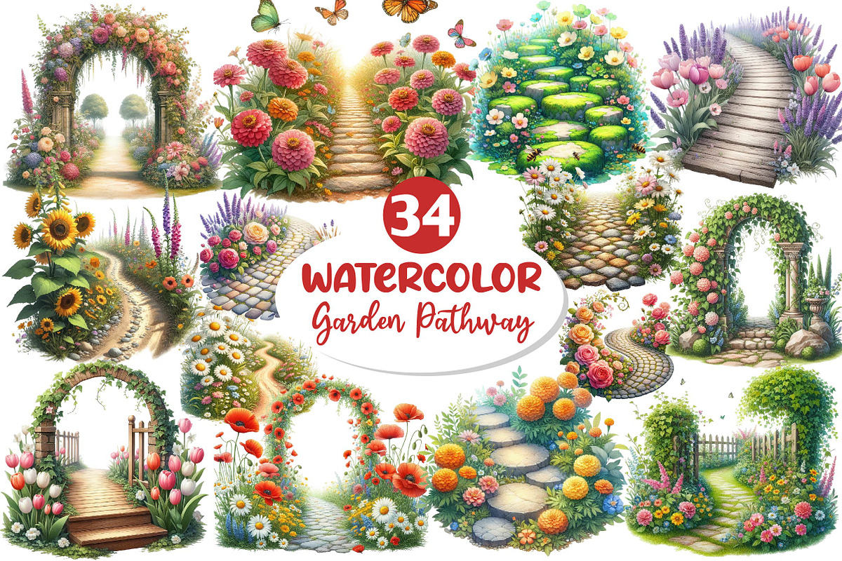 Flower Garden Pathway Clipart, an Illustration by Dream Creation (Photo 1 of 4)