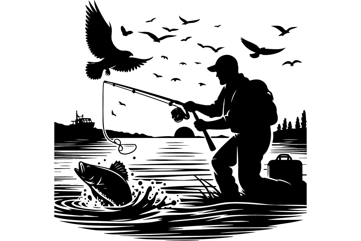 Vintage Fishing Scene Bundle, an Object Graphic by Designer_Momina (Photo 7 of 13)