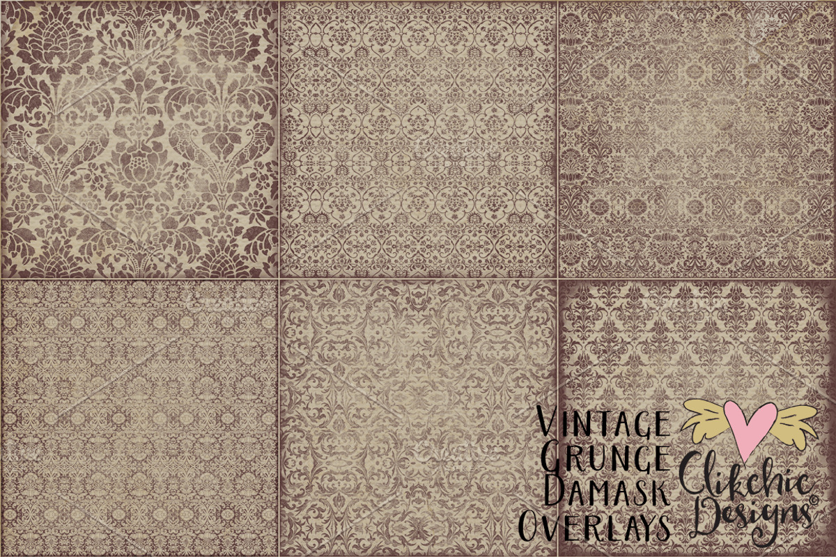 Vintage Grunge Damask Overlays preview 2