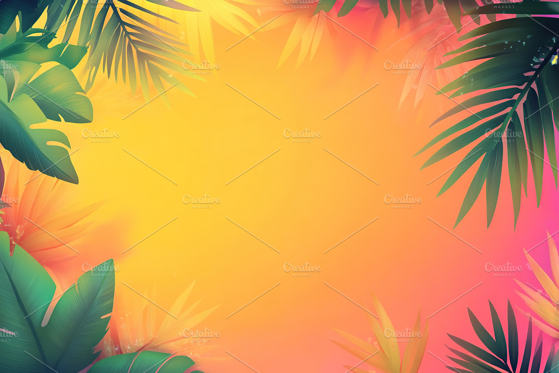 Colorful tropical background with vibrant leaves and sunset glow creating a war, a Background Photo by AlyaAnd