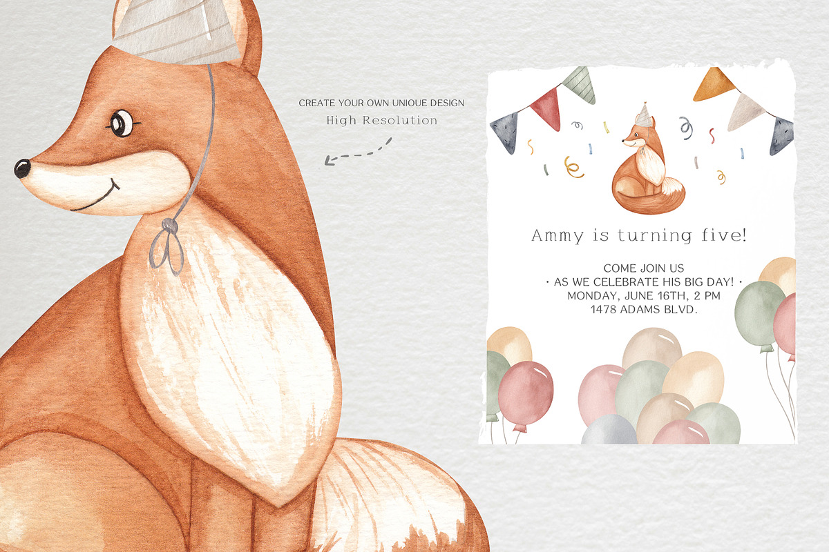 Forest party. Watercolor birthday., an Animal Illustration by Ooh Lily (Photo 11 of 16)