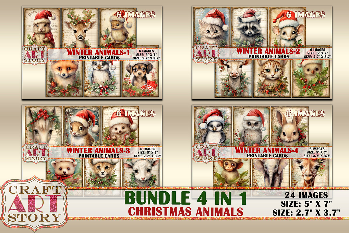 Vintage Christmas animals-4 picture, a Seasonal Illustration by CraftArtStory (Photo 4 of 4)