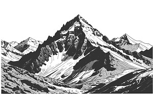 Snow Covered Mountain Peaks Detailed, an Illustration by AlexArt
