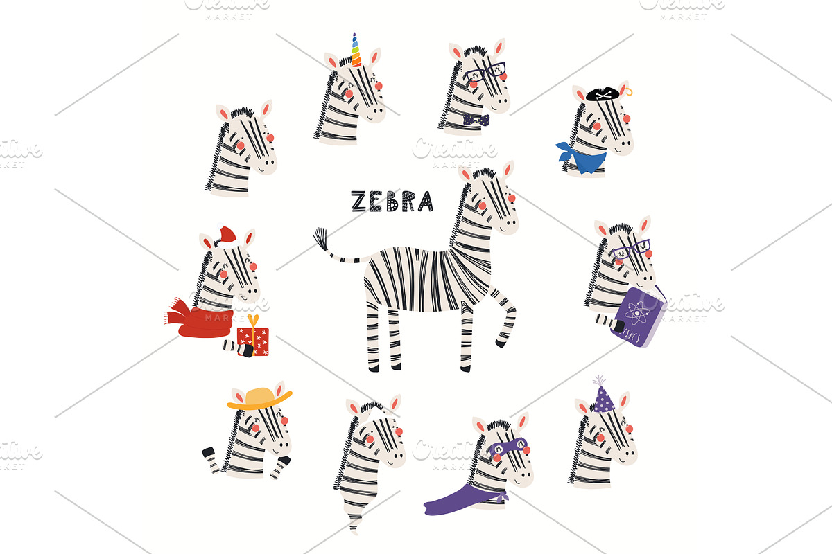 Cute little zebra illustrations set, an Animal Illustration by sceptical cactus