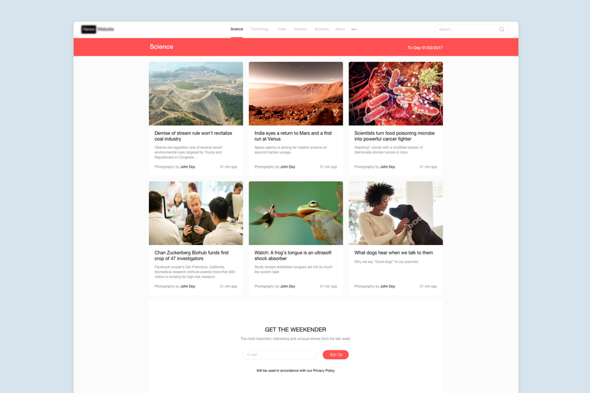 News Web Site Template Sketch 3, an UI Kit Template by John Khester (Photo 1 of 5)