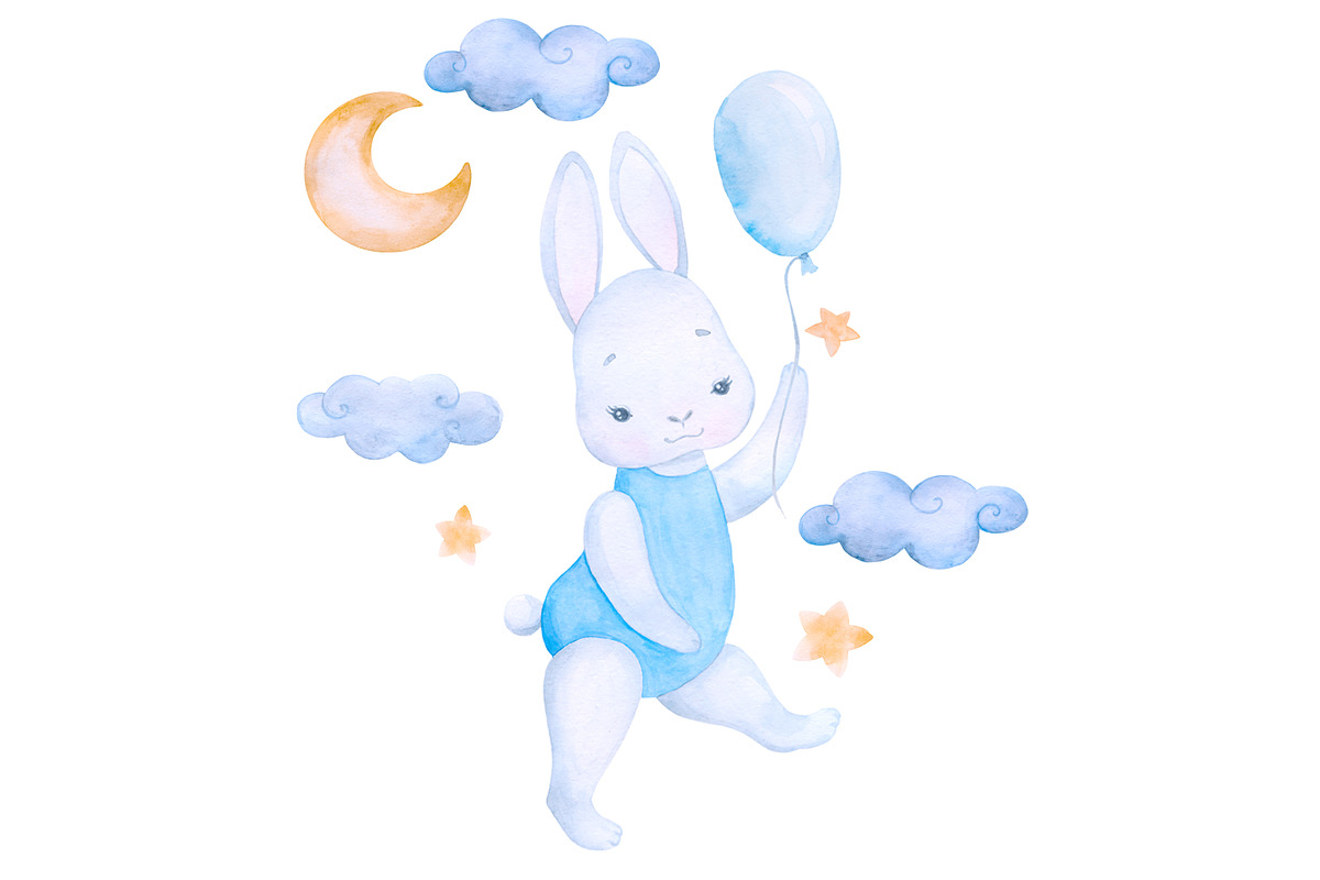 Nursery boy clipart, baby bunny, a Decorative Illustration by EshaStudio (Photo 2 of 3)