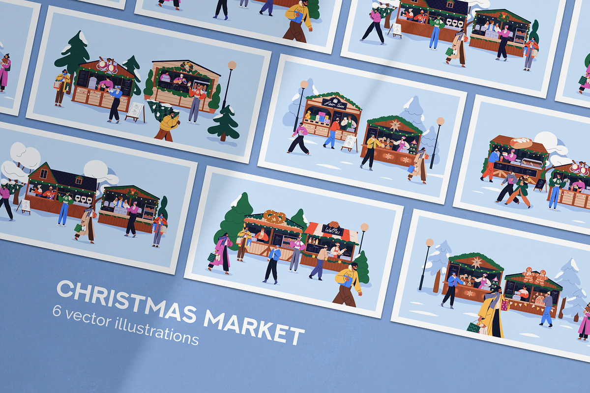 People at Christmas market, fair set, a Seasonal Illustration by Good Studio (Photo 1 of 8)