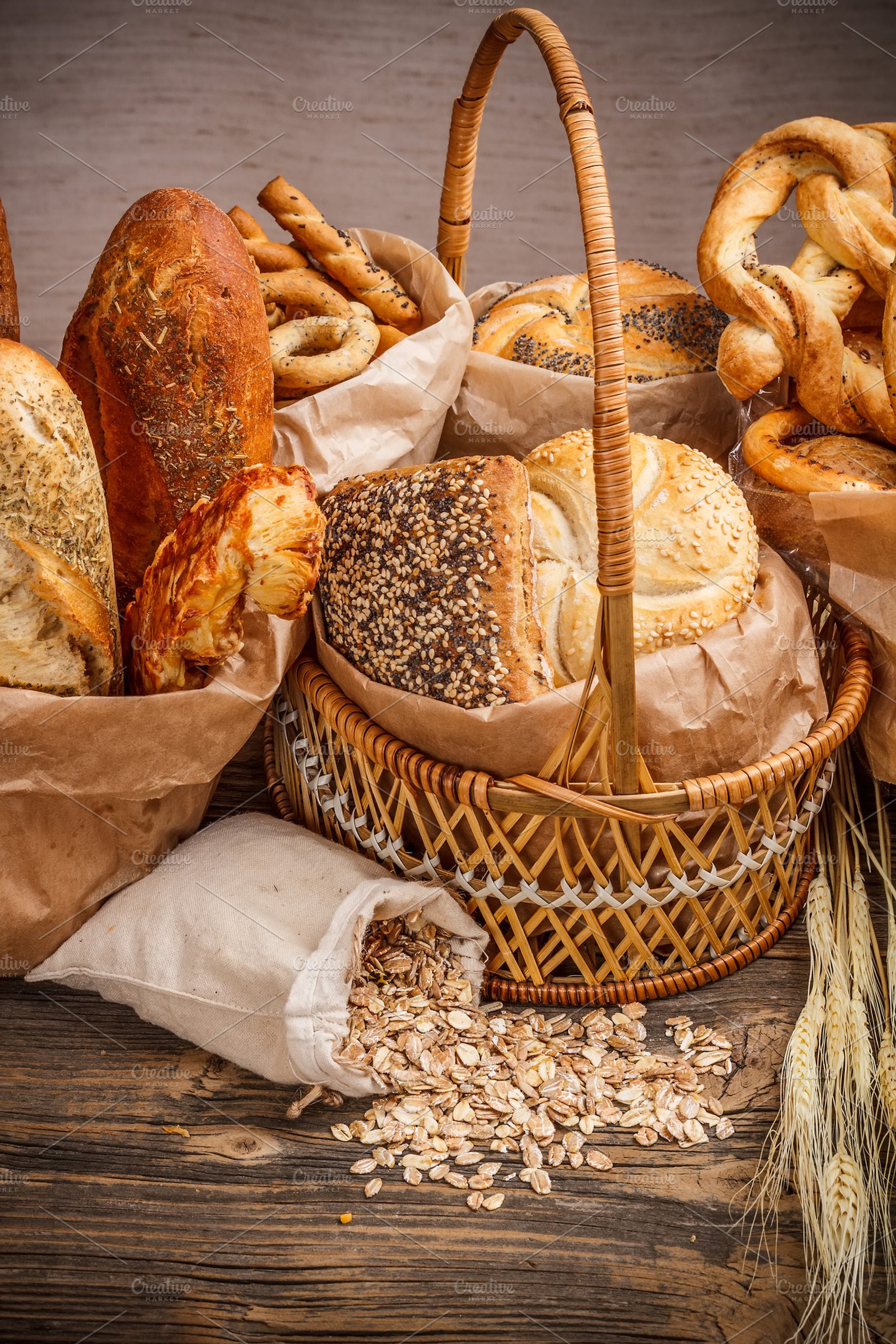 Baked bread containing assortment, bake, and bakery