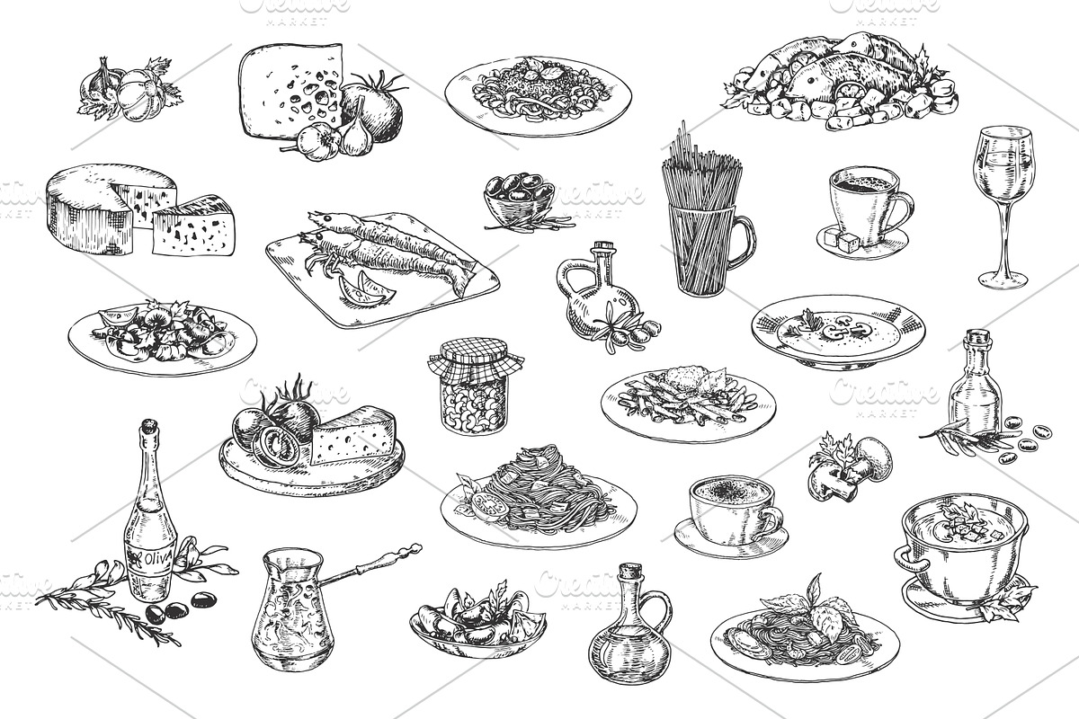 Italian dishes and ingredients, a Food Illustration by Evgeniia Lanskikh (Photo 2 of 5)