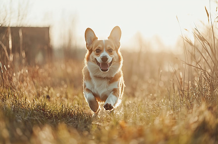 Portrait of a cute corgi dog having fun in a green meadow, an Animal Photo by AlyaAnd