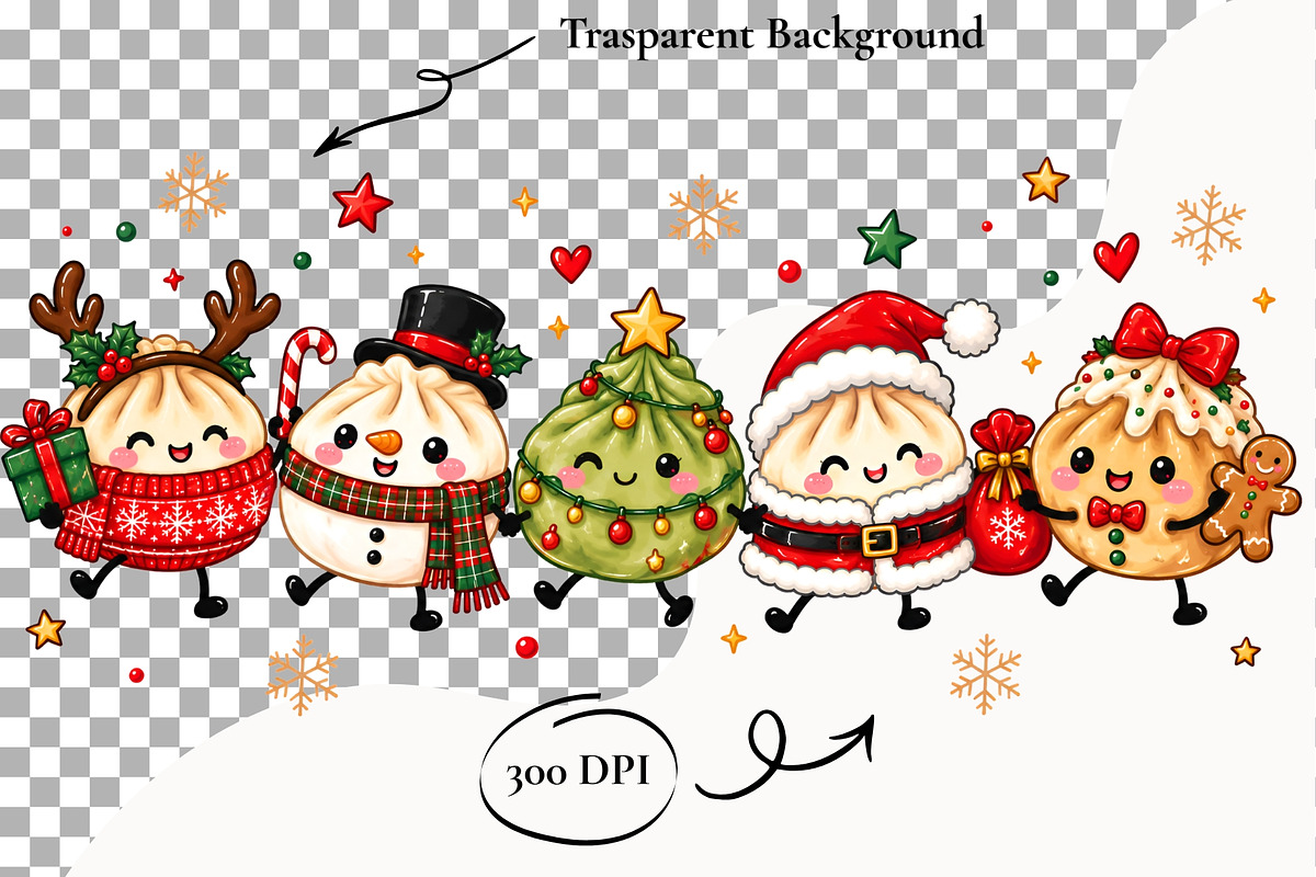 Christmas Dumpling Clipart Kawaii, a Seasonal Illustration by SugarCloudStudioArt (Photo 2 of 4)