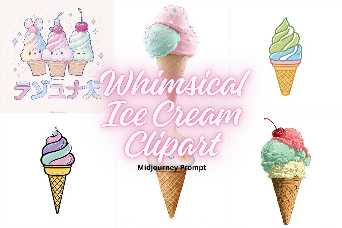 Prompt Whimsical Ice Cream Clipart, a Decorative Illustration by Creative design (Photo 1 of 7)