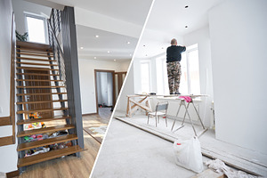 Home renovation concept. Before and