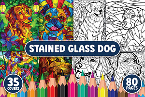 Stained Glass Dog Coloring Pages, an Animal Illustration by BrightMart