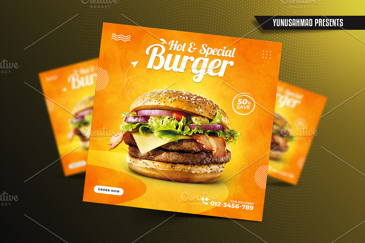 Fast Food Instagram Post Template, a Social Media Template by Yunus Ahmad (Photo 2 of 5)