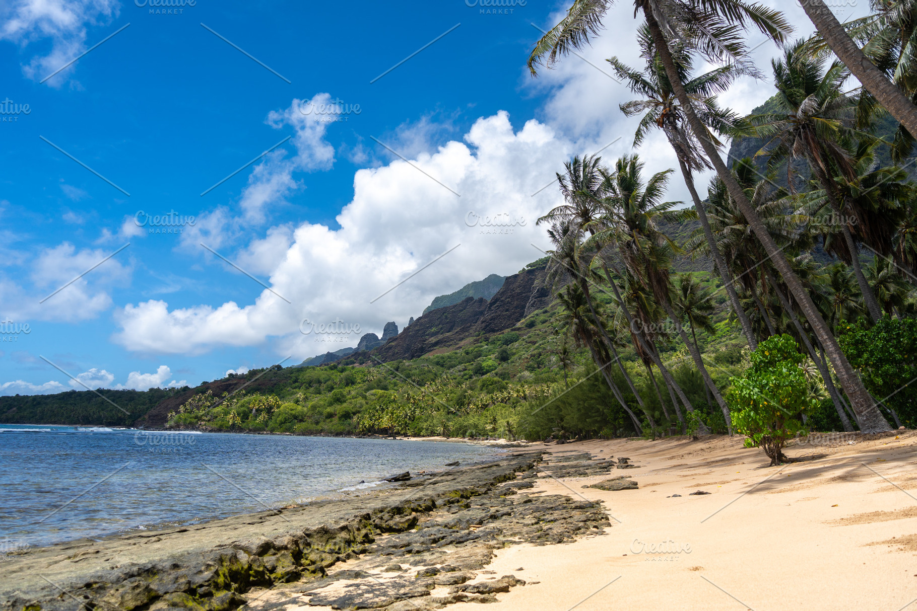 Anaho Bay and beach with palm trees, Nuku Hiva, French Polynesia, a Nature Photo by GoodGoods