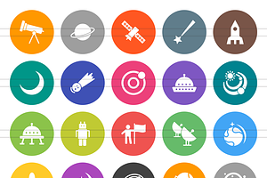 50 Astronomy Flat Round Icons