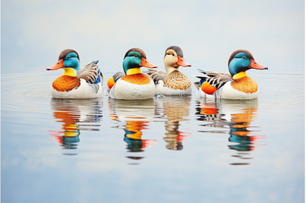 reflection of ducks on calm water, an Animal Photo by Sergey Kotenev