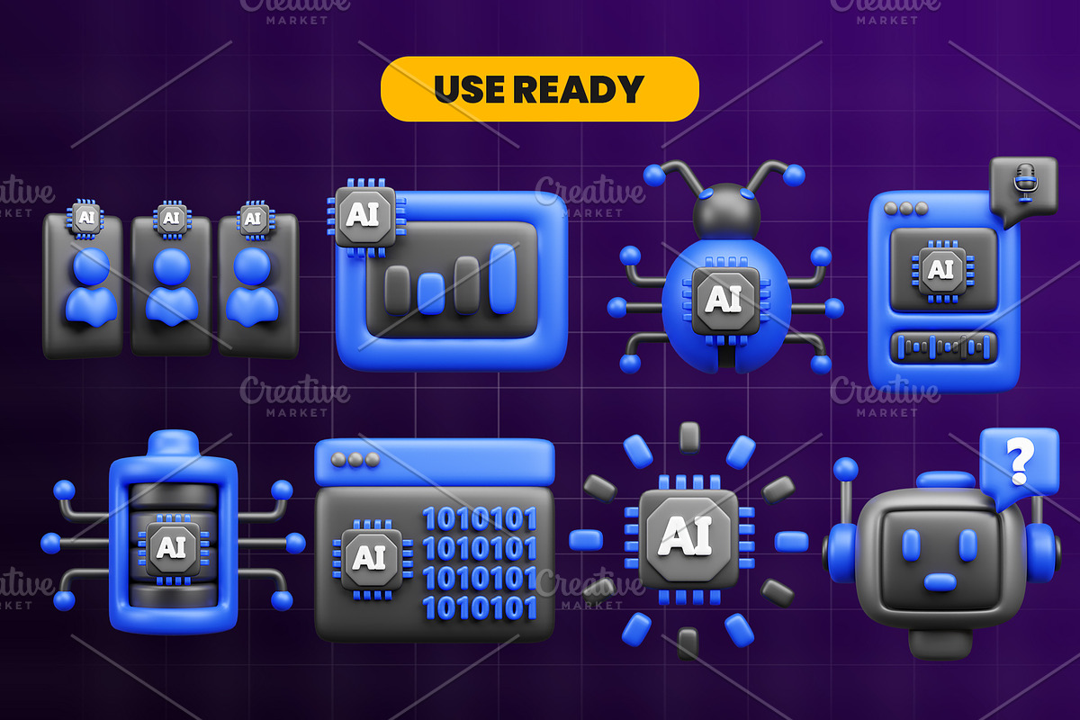 Artificial intelligence 3d Icon Pack, an Object 3D Model by Ui Stock (Photo 3 of 6)