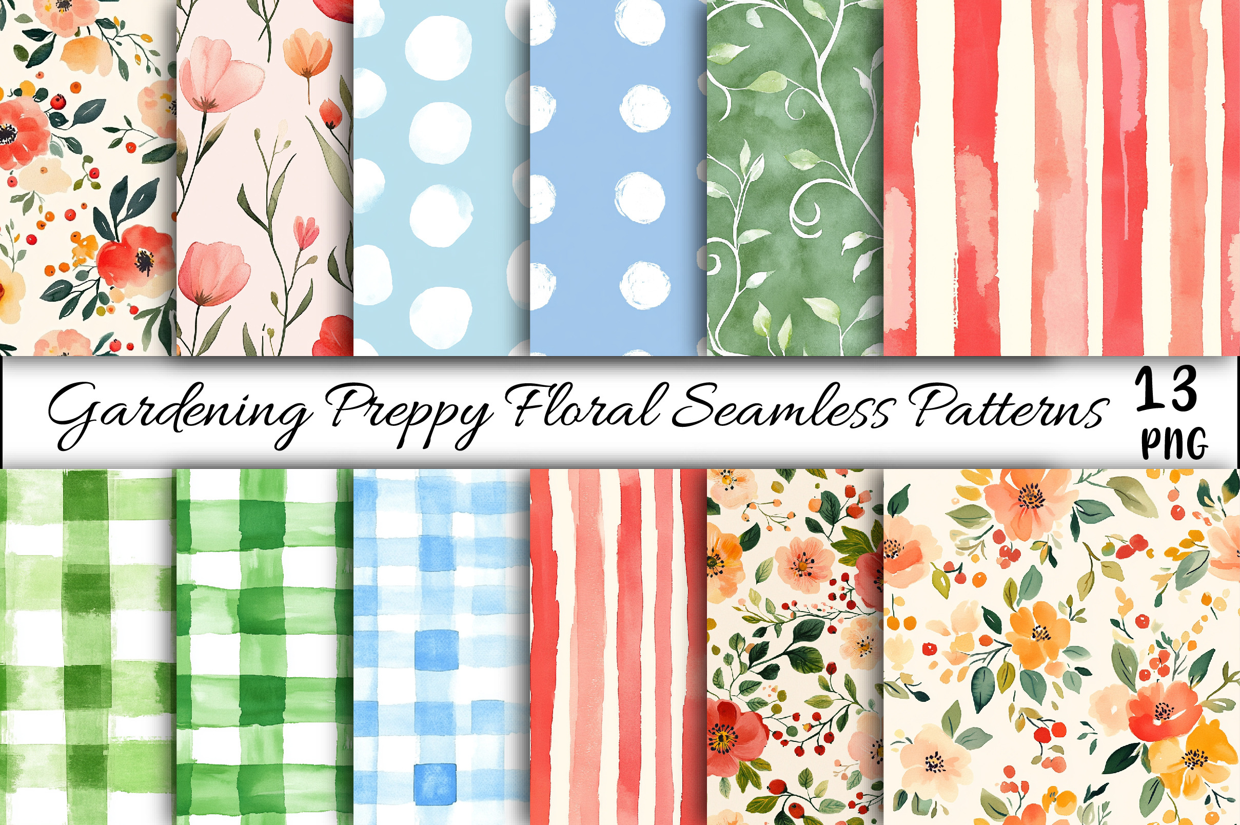 Gardening Preppy Floral Patterns, a Pattern Graphic by Libby Wishes