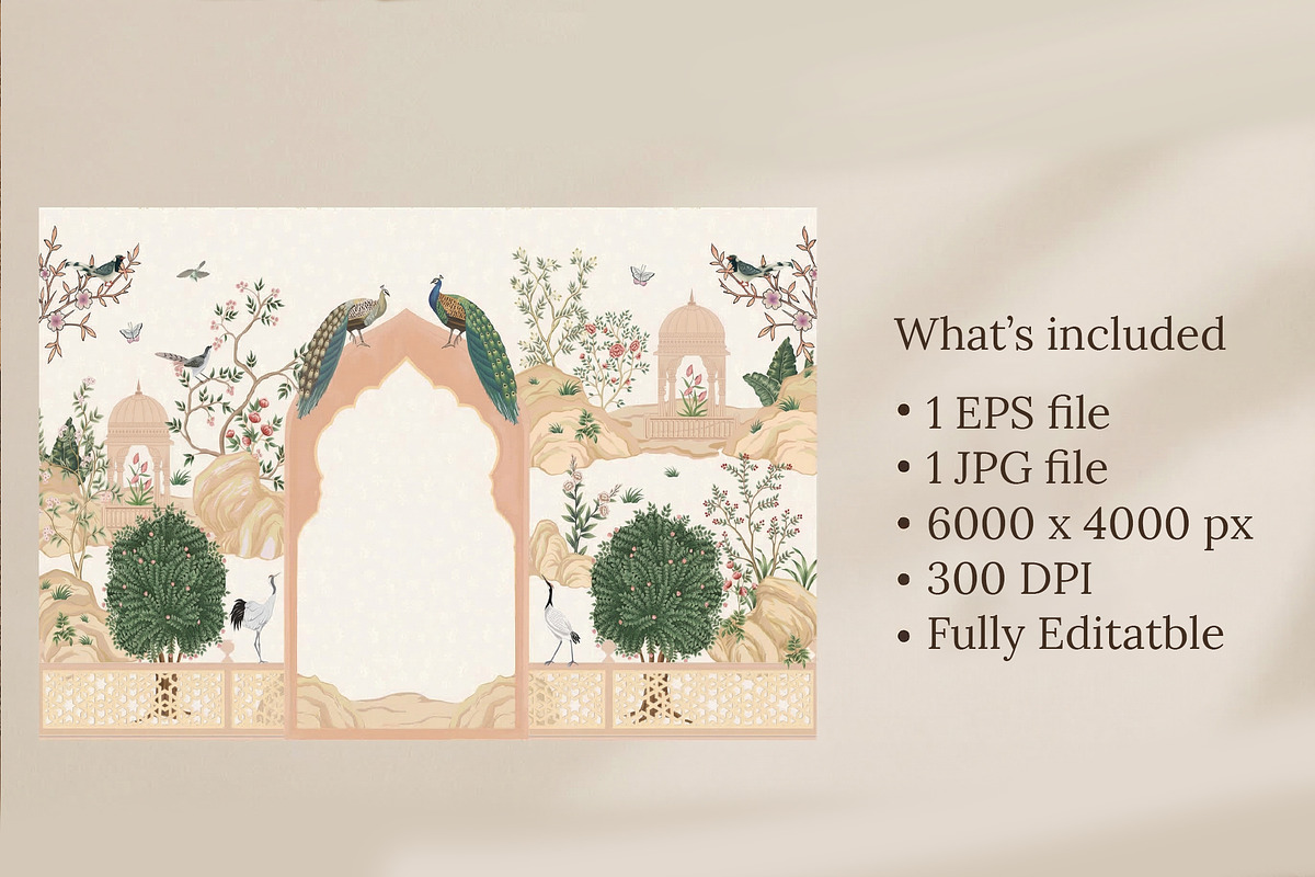 Vintage Mughal Garden Wall Mural, a Decorative Illustration by GraphicsByNaeem (Photo 3 of 5)