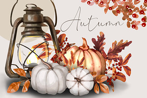 Watercolor Autumn Pumpkins