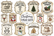 Christmas Vintage Labels Sublimation, an Illustration by OK Design (Thumbnail 1 of 3)