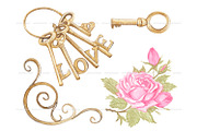 Watercolor vintage Keys and locks, an Object Illustration by ArtfulStudio (Thumbnail 7 of 9)