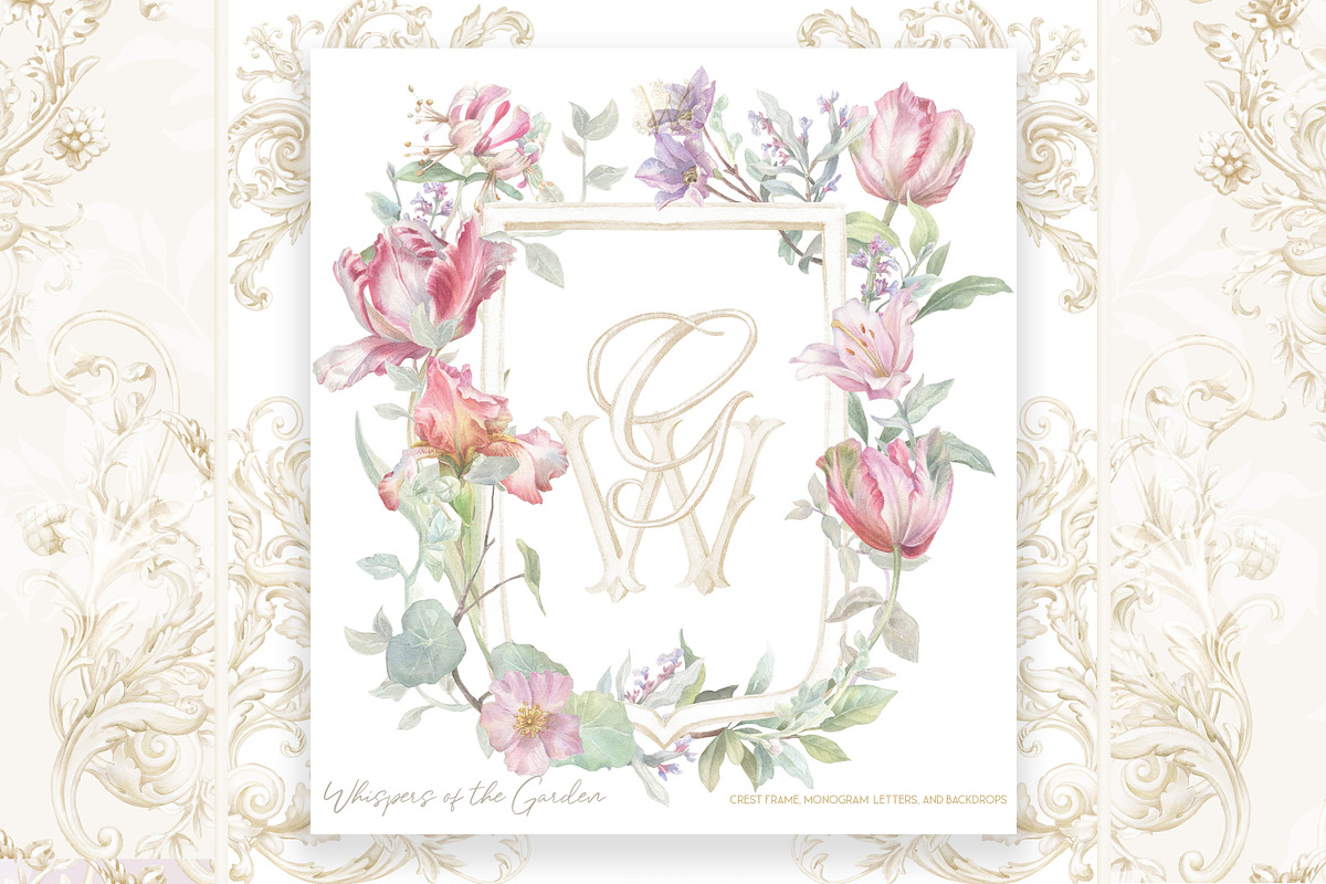 Floral Wedding Crest Png watercolor, a Decorative Illustration by WonderWonder (Photo 1 of 6)
