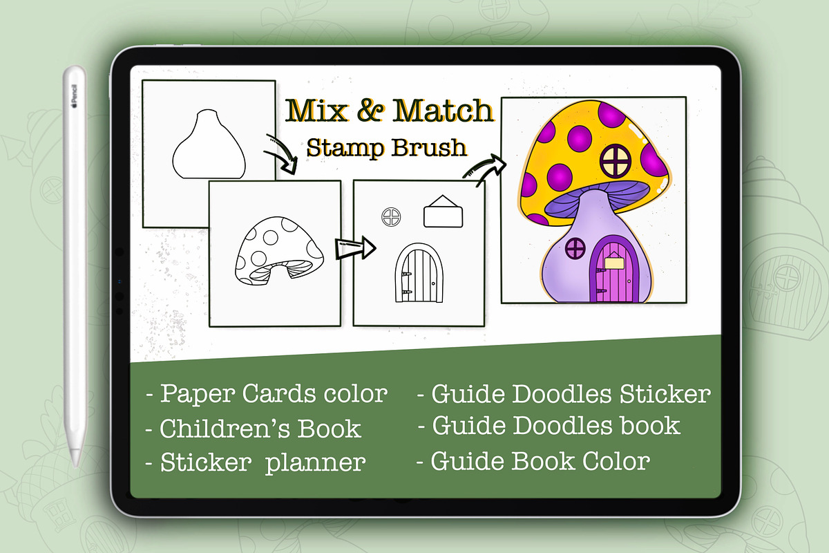 Procreate DIY Doodles Build House Mushroom Fairy Brush Stamp