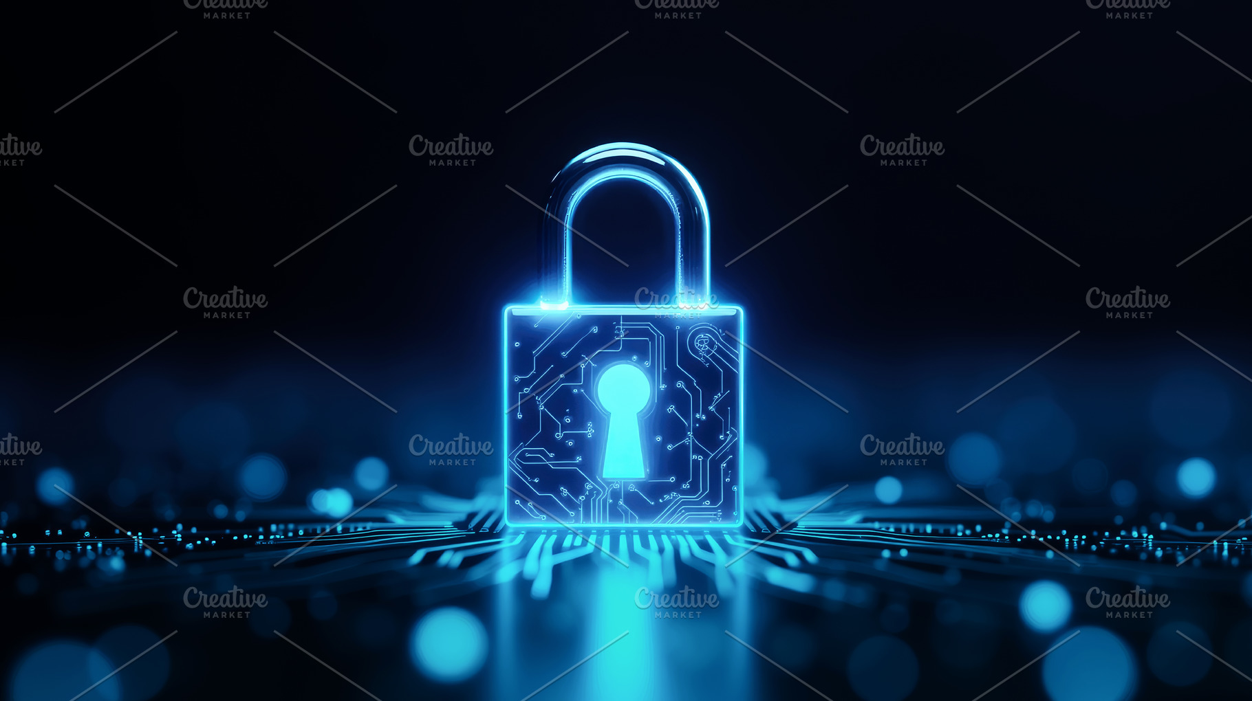 Holographic padlock on a futuristic, a Technology Photo by Perpis