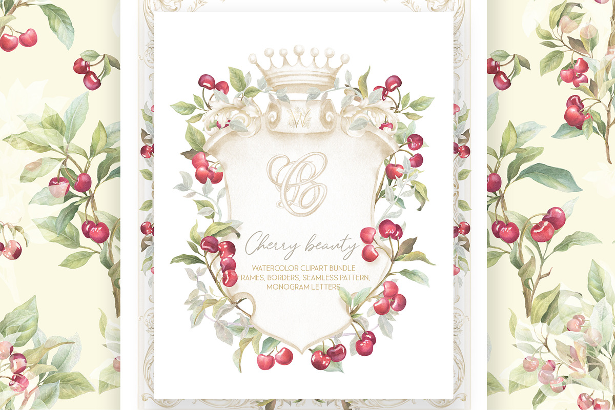 Vintage Cherry Crest Watercolor Set, a Decorative Illustration by WonderWonder (Photo 1 of 21)