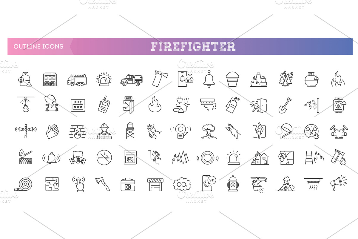 Firefighter Outline Icons Set, an Outline Icon by Tettygreen (Photo 1 of 2)
