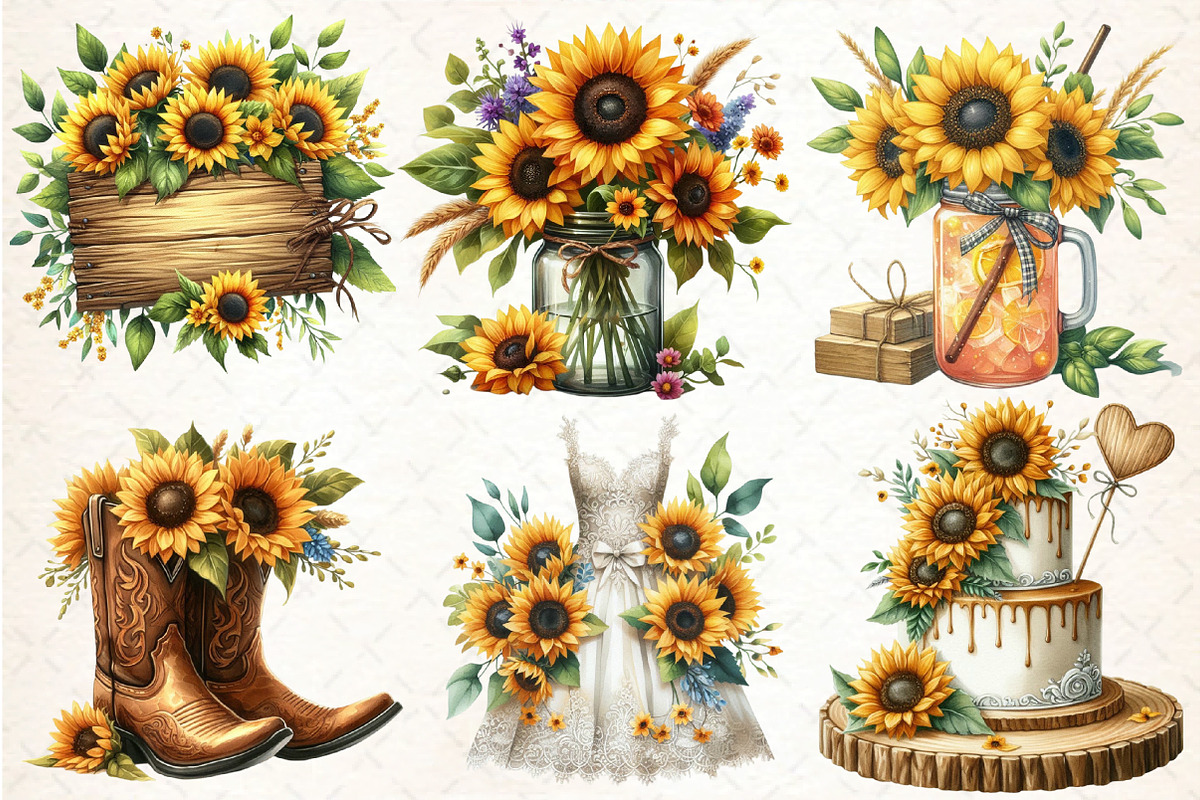 Rustic Watercolor Sunflower Wedding, an Illustration by DreamCafeArt (Photo 2 of 5)