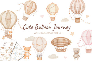 Hot Air Balloon Baby Animal Clipart