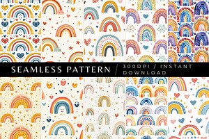 10 Rainbow Doodles Seamless Patterns