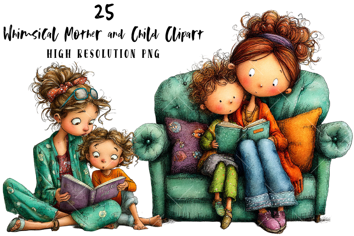Whimsical Mother and Child Clipart, an Illustration by OK Design (Photo 1 of 6)