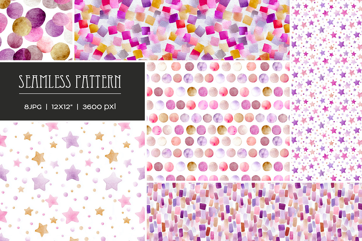 Watercolor dots and stars pattern, a Pattern Graphic by Art and Funny (Photo 2 of 10)
