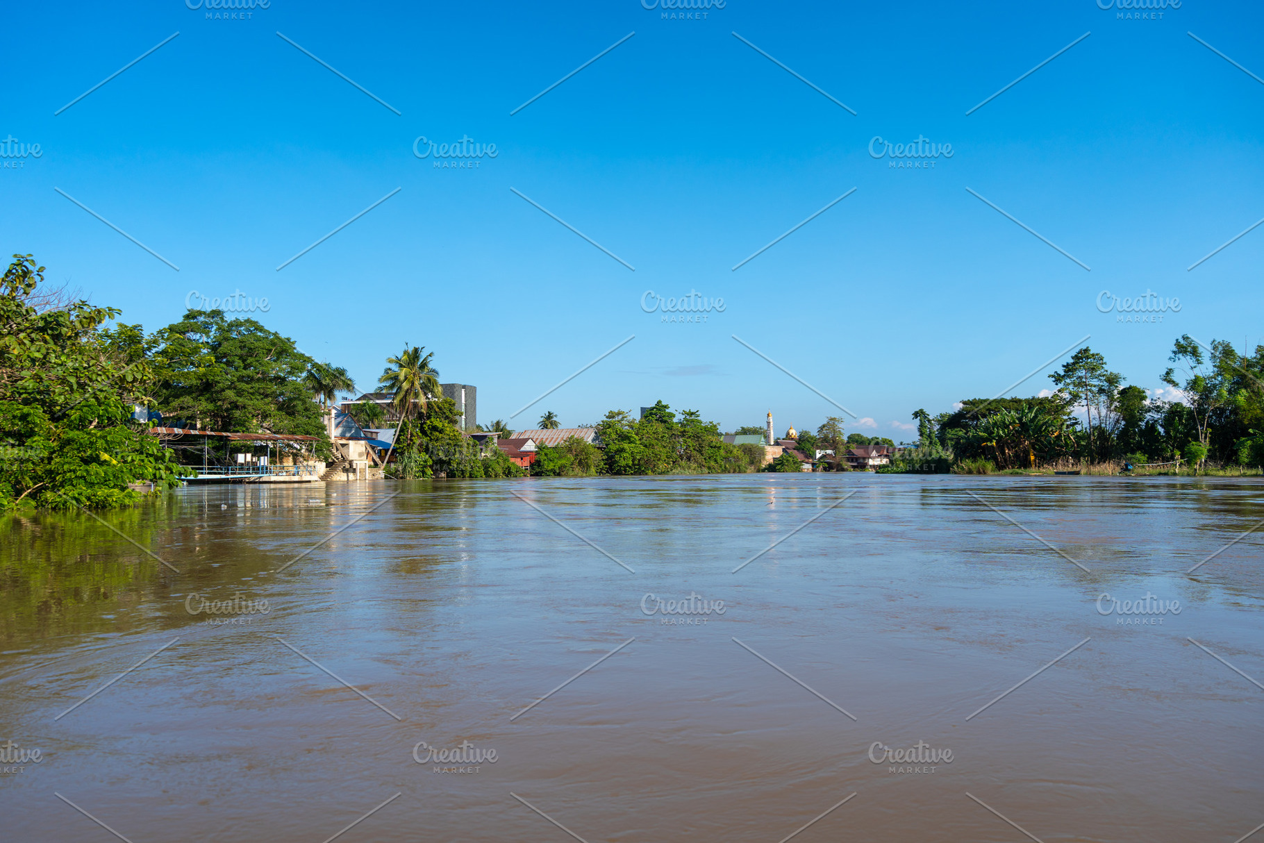Village riverside view on Lake Tempe, Sulawesi, Indonesia, a Nature ...