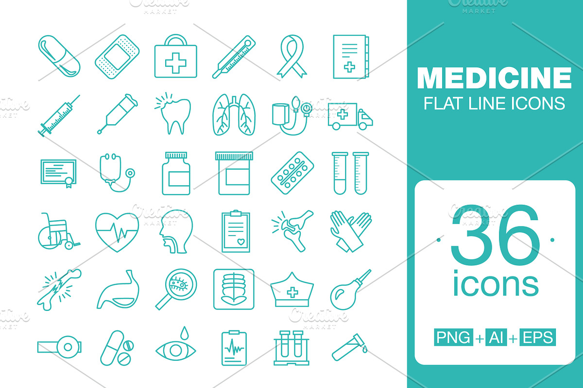 Medicine  icon set Flat line icons, an Outline Icon by OctoPaper (Photo 1 of 2)