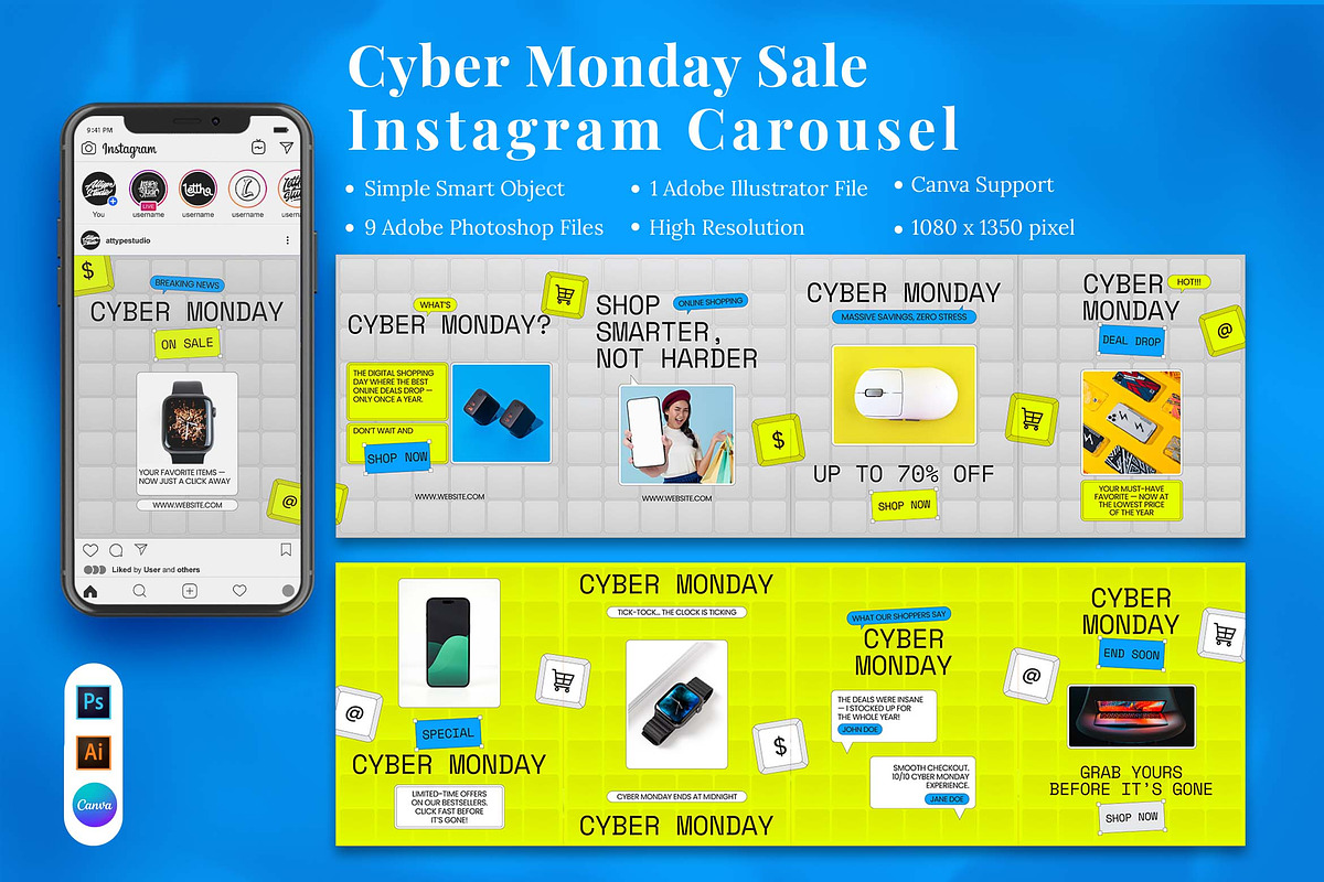 Cyber Monday Sale Instagram Carousel, a Social Media Template by Attype (Photo 1 of 5)