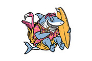 shark holding a surfboard, an Animal Illustration by gunaonedesign (Thumbnail 1 of 5)