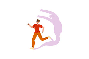 Young man running away from inner, a Person Illustration by pikepicture