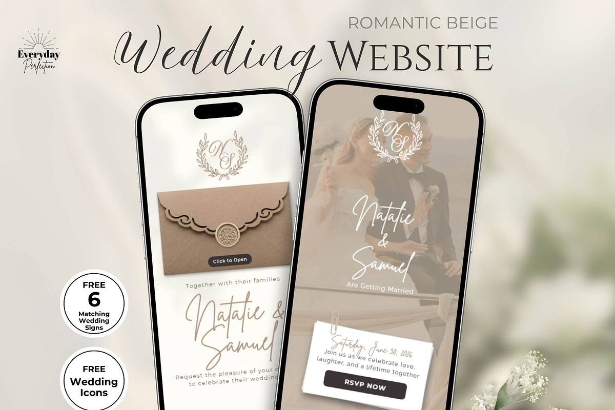 Beige Wedding Website Invitation, a Landing Page Template by Everyday Perfection (Photo 1 of 13)