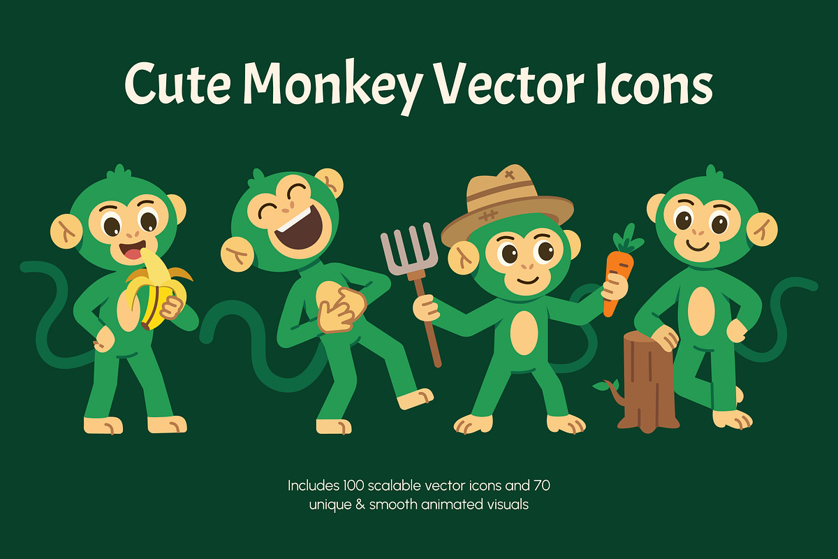 Bundle of Cute Monkey Vector Icons, an Emoji Icon by Creative Stall (Photo 1 of 12)