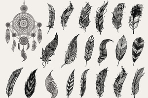 20 Hand Drawn Feathers