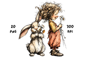 Whimsical Floral Girl and Bunny, an Animal Illustration by GiraffeCreative (Thumbnail 6 of 20)