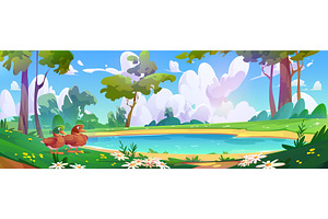 Duck couple stand by lake shore in, an Animal Illustration by art PVP - market